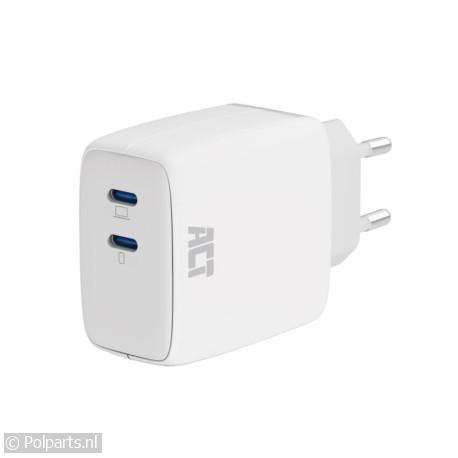 USB-C Lader 2-Poorts Power Delivery PPS en GaNFast 65W - ACT - 74627564 - 8716065549355 - 74627564001 - AC2165 - 7.46.27.56-4