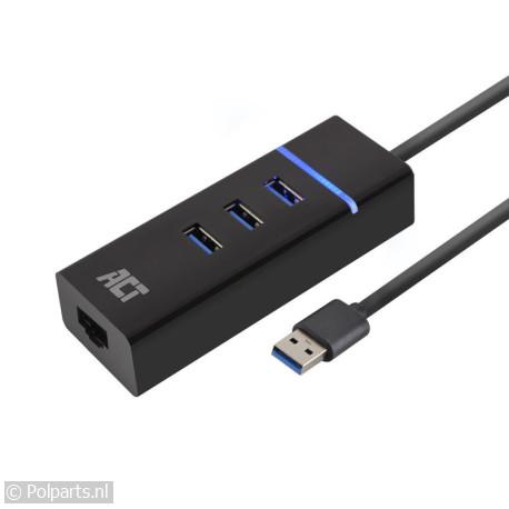 3-Poorts USB 3.1 Gen1 Hub met Gigabit netwerkpoort - ACT - 74625484 - 8716065491005 - 74625484001 - AC6310 - 7.46.25.48-4