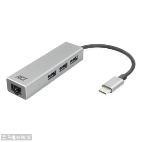 3-Poorts USB-C 3.2 Hub met Gigabit Ethernet Poort - ACT - 74628044 - 8716065395563 - 74628044001 - AC7055 - 7.46.28.04-4